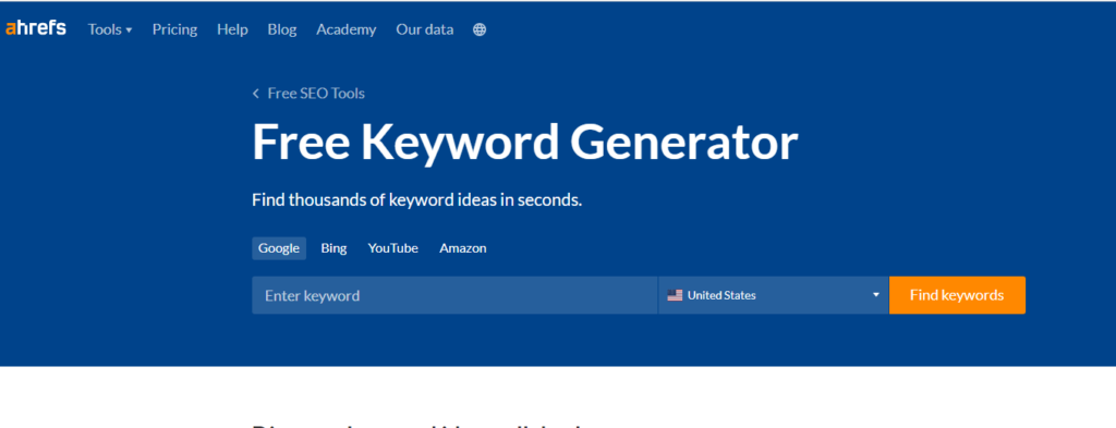 ahref’s keyword tool for SEO keyword research