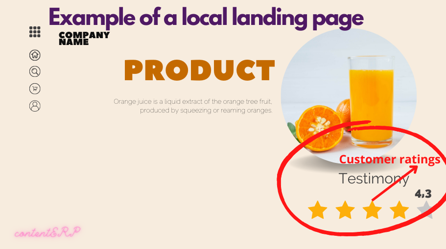 customer rating view on a local landing page