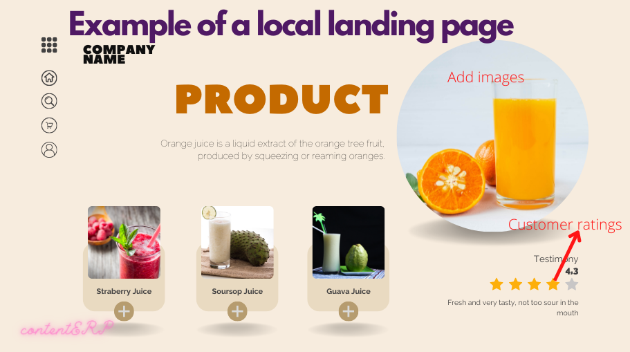 Fruit drink landing page with SEO content